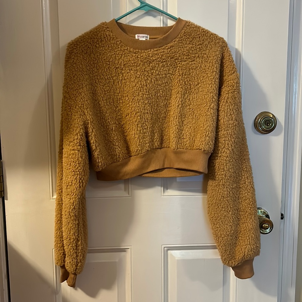 Flirtitude Cropped Fuzzy Sweatshirt